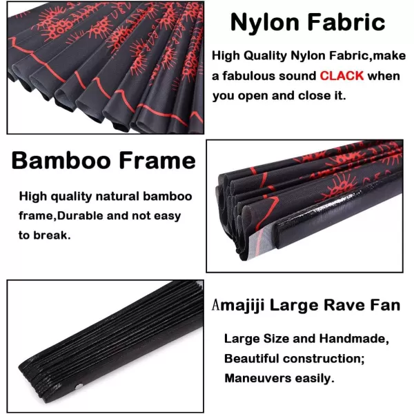 Amajiji Large Folding Hand Rave Fan for WomenMen ChineaseJapanese Bamboo and NylonCloth Hand held Folding Fan Hand Fan Festival Fan Gift Fan Craft Fan Folding Fan Dance Fan CarnivalRed Peacock