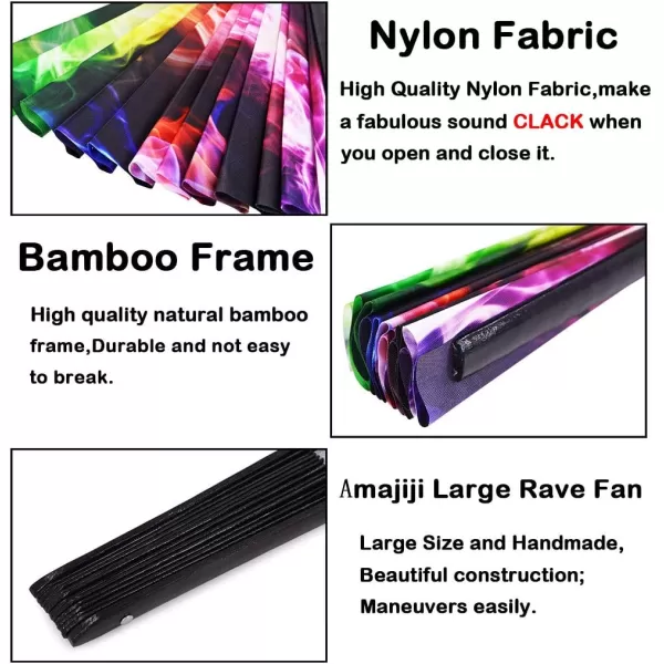 Amajiji Large Folding Hand Rave Fan for WomenMen ChineaseJapanese Bamboo and NylonCloth Hand held Folding Fan Hand Fan Festival Fan Gift Fan Craft Fan Folding Fan Dance Fan Colorful PeacockCarnival