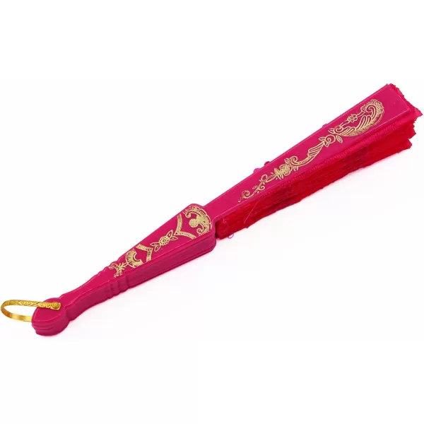 Amajiji Womans Folding FansHandmade Embroidered Flower Peacock Pattern Sequin Fabric Folding Fans Rose Red
