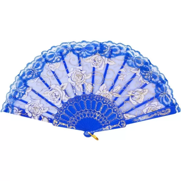 Amajiji Folding Hand FansFashion Elegant Flower Rose Lace ChineseJapanese Folding Fan BlueBlue