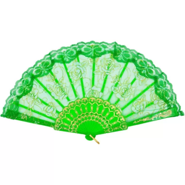 Amajiji Folding Hand FansFashion Elegant Flower Rose Lace ChineseJapanese Folding Fan BlueGreen