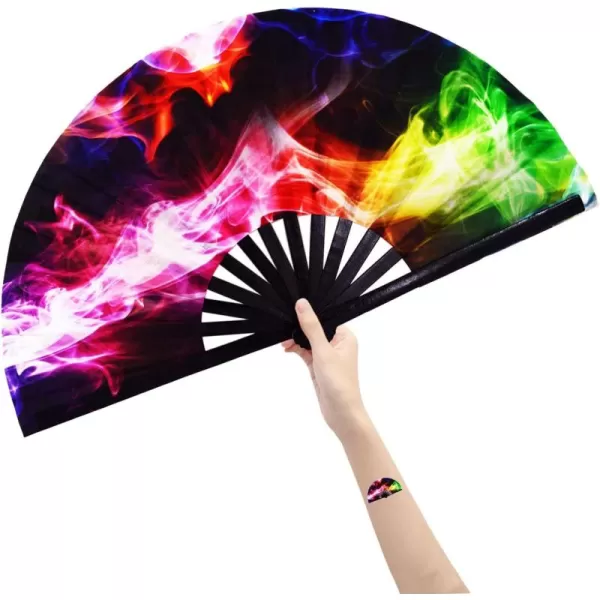 Amajiji Large Folding Hand Rave Fan for WomenMen ChineaseJapanese Bamboo and NylonCloth Hand held Folding Fan Hand Fan Festival Fan Gift Fan Craft Fan Folding Fan Dance Fan Colorful PeacockCarnival