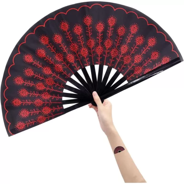 Amajiji Large Folding Hand Rave Fan for WomenMen ChineaseJapanese Bamboo and NylonCloth Hand held Folding Fan Hand Fan Festival Fan Gift Fan Craft Fan Folding Fan Dance Fan CarnivalRed Peacock