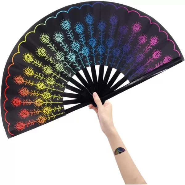 Amajiji Large Folding Hand Rave Fan for WomenMen ChineaseJapanese Bamboo and NylonCloth Hand held Folding Fan Hand Fan Festival Fan Gift Fan Craft Fan Folding Fan Dance Fan CarnivalColorful Peacock