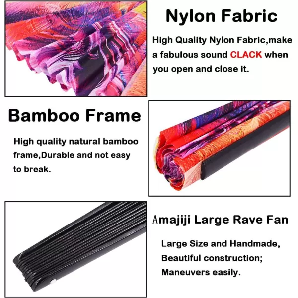 Amajiji Large Hand Folding Fans 13 Inch Bamboo Rave Festival Folding Fan for Women and Men Loud Clack Fan for Decoration Festival Gift Performance Party Dance RoseChaos