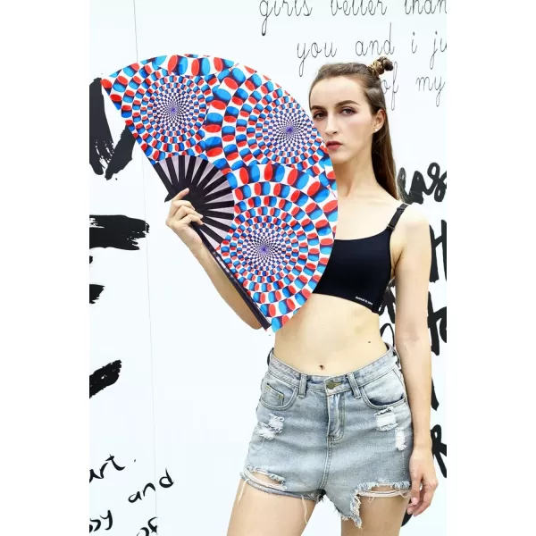 Amajiji Large Hand Folding Fans 13 Inch Bamboo Rave Festival Folding Fan for Women and Men Loud Clack Fan for Decoration Festival Gift Performance Party Dance Roseotate