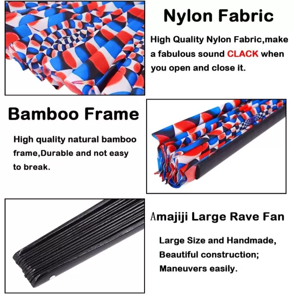 Amajiji Large Hand Folding Fans 13 Inch Bamboo Rave Festival Folding Fan for Women and Men Loud Clack Fan for Decoration Festival Gift Performance Party Dance Roseotate
