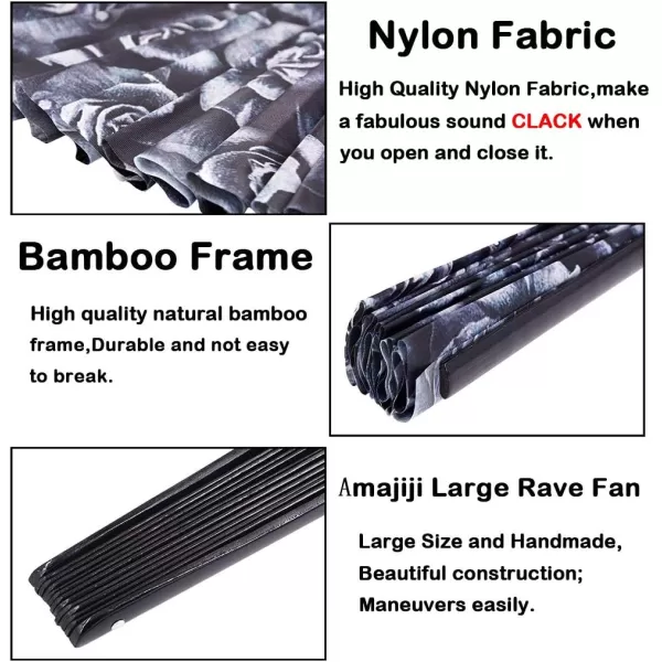 Amajiji Large Hand Folding Fans 13 Inch Bamboo Rave Festival Folding Fan for Women and Men Loud Clack Fan for Decoration Festival Gift Performance Party Dance RoseRose