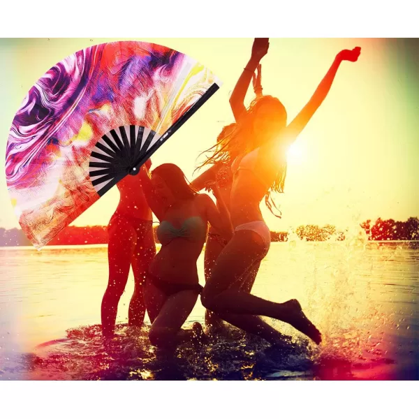 Amajiji Large Hand Folding Fans 13 Inch Bamboo Rave Festival Folding Fan for Women and Men Loud Clack Fan for Decoration Festival Gift Performance Party Dance RoseChaos