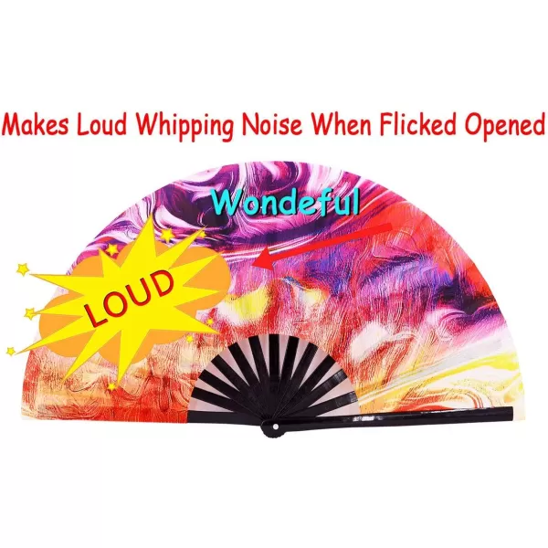 Amajiji Large Hand Folding Fans 13 Inch Bamboo Rave Festival Folding Fan for Women and Men Loud Clack Fan for Decoration Festival Gift Performance Party Dance RoseChaos