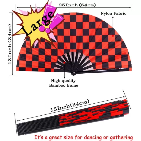 Amajiji Large Hand Folding Fans 13 Inch Bamboo Rave Festival Folding Fan for Women and Men Loud Clack Fan for Decoration Festival Gift Performance Party Dance RoseSquare