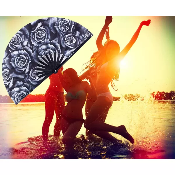 Amajiji Large Hand Folding Fans 13 Inch Bamboo Rave Festival Folding Fan for Women and Men Loud Clack Fan for Decoration Festival Gift Performance Party Dance RoseRose