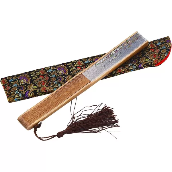 Amajiji Chinese Japanese Folding Hand Fan for womenVintage Retro Style 827quot 21CM Bamboo Wood Silk Hand Fans CL04Cl04