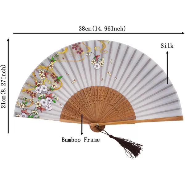 Amajiji Chinese Japanese Folding Hand Fan for womenVintage Retro Style 827quot 21CM Bamboo Wood Silk Hand Fans CL04Cl04