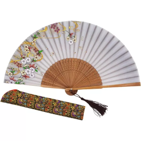 Amajiji Chinese Japanese Folding Hand Fan for womenVintage Retro Style 827quot 21CM Bamboo Wood Silk Hand Fans CL04Cl04