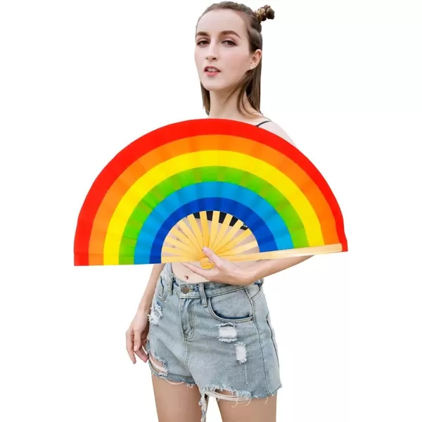 Amajiji Large Folding Fan ChineaseJapanese Bamboo and NylonCloth Folding Hand Fan Hand Folding Fans for WomenMen Hand Fan Festival Fan Gift Fan Folding Fan Dance Fan Chiba ightRainbow