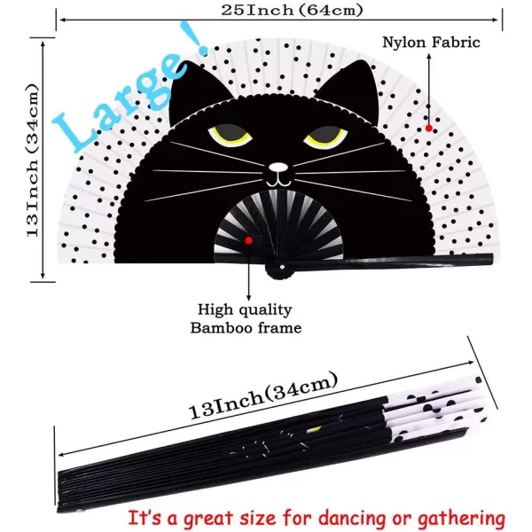 Amajiji Large Folding Fan ChineaseJapanese Bamboo and NylonCloth Folding Hand Fan Hand Folding Fans for WomenMen Hand Fan Festival Fan Gift Fan Folding Fan Dance Fan Black atBlack at