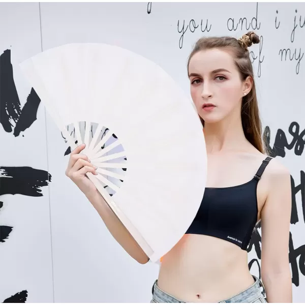 Amajiji Large Folding Fan ChineaseJapanese Folding NylonCloth Hand Fan Women Hand Folding Fans Hand Fan Gift fan Craft fan Folding Fan Dance FanWhite