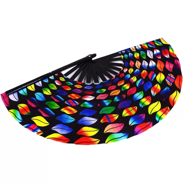 Amajiji Large Folding Hand Rave Fan Clack Fans for WomenMen ChineaseJapanese Bamboo and NylonCloth Hand held Folding Fan Hand Fan Festival Fan Gift Fan Craft Fan Dance Fan Carnival ightsColorful lips
