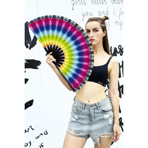 Amajiji Large Folding Hand Rave Fan for WomenMen ChineaseJapanese Bamboo and NylonCloth Folding Hand Fan Hand Fan Festival Fan Gift Fan Craft Fan Folding Fan Dance Fan Disco Bassperture