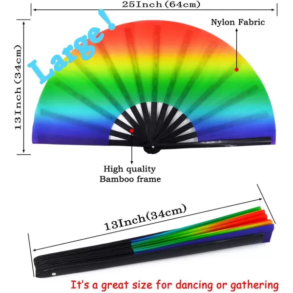 Amajiji Rave Festival Accessories Large Folding Hand Fan for Women Men ChineaseJapanese Handheld Fan Bamboo Fan Dance Fan Gift Fan Craft Fan AuroraSunrise