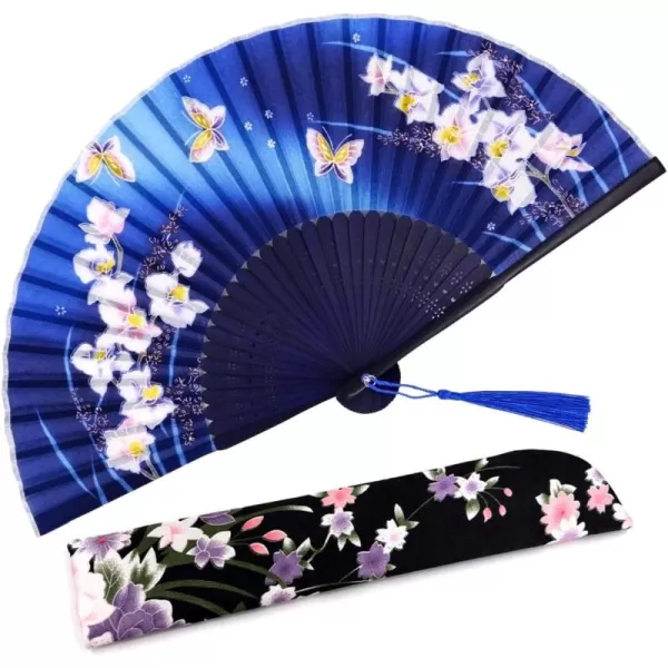 Amajiji Folding Hand Fan for Women Chinese Japanese Vintage Style Bamboo Silk Hand Held Folding Fans for Party Wedding Dancing Decoration Gift Performance AM37Am16
