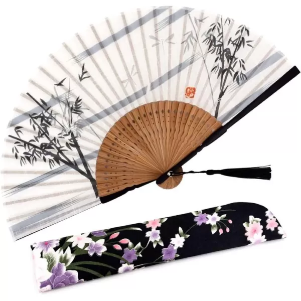 Amajiji Folding Hand Fan for Women Chinese Japanese Vintage Style Bamboo Silk Hand Held Folding Fans for Party Wedding Dancing Decoration Gift Performance AM37Am24