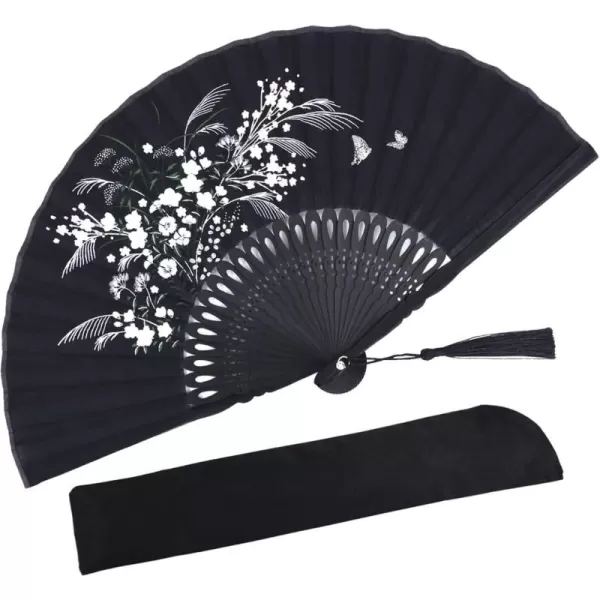 Amajiji Folding Hand Fan for Women Chinese Japanese Vintage Style Bamboo Silk Hand Held Folding Fans for Party Wedding Dancing Decoration Gift Performance AM37Am50