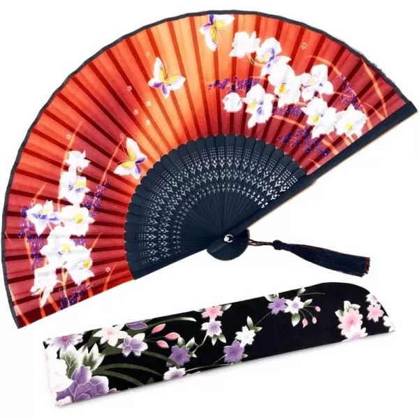 Amajiji Folding Hand Fan for Women Chinese Japanese Vintage Style Bamboo Silk Hand Held Folding Fans for Party Wedding Dancing Decoration Gift Performance AM37Am08
