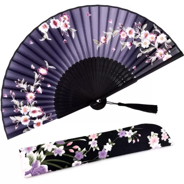 Amajiji Folding Hand Fan for Women Chinese Japanese Vintage Style Bamboo Silk Hand Held Folding Fans for Party Wedding Dancing Decoration Gift Performance AM37Am09