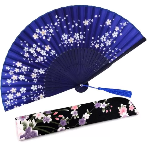 Amajiji Folding Hand Fan for Women Chinese Japanese Vintage Style Bamboo Silk Hand Held Folding Fans for Party Wedding Dancing Decoration Gift Performance AM37Am17