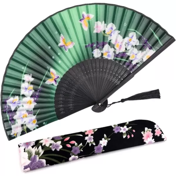 Amajiji Folding Hand Fan for Women Chinese Japanese Vintage Style Bamboo Silk Hand Held Folding Fans for Party Wedding Dancing Decoration Gift Performance AM37Am45