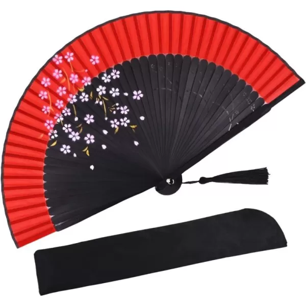 Amajiji Folding Hand Fan for Women Chinese Japanese Vintage Style Bamboo Silk Hand Held Folding Fans for Party Wedding Dancing Decoration Gift Performance AM37Am28