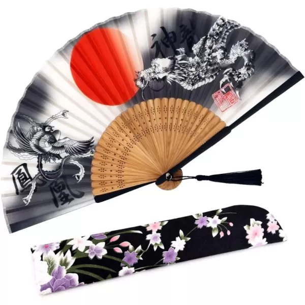 Amajiji Folding Hand Fan for Women Chinese Japanese Vintage Style Bamboo Silk Hand Held Folding Fans for Party Wedding Dancing Decoration Gift Performance AM37Am07