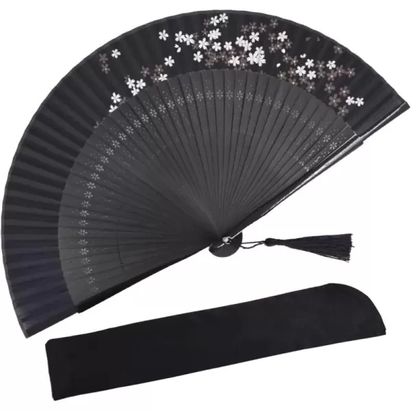Amajiji Folding Hand Fan for Women Chinese Japanese Vintage Style Bamboo Silk Hand Held Folding Fans for Party Wedding Dancing Decoration Gift Performance AM37Am35