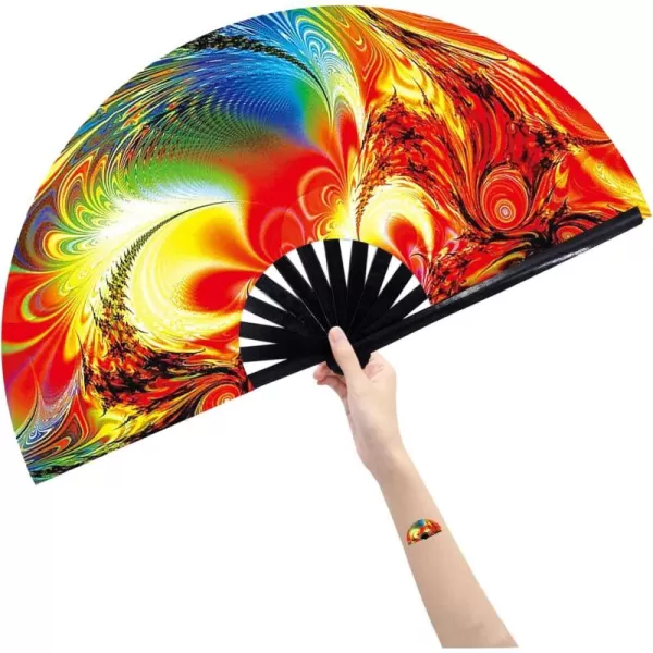 Amajiji Large Folding Hand Rave Fan for WomenMen ChineaseJapanese Bamboo and NylonCloth Folding Hand Fan Hand Fan Festival Fan Gift Fan Craft Fan Folding Fan Dance Fan Disco BassSunset