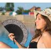 imageAmajiji 827quot21cm Hand Held Bamboo Silk Folding Fan Hand FanChineseJapanese Charming Elegant Vintage Retro StyleWomen Ladys Girls Best Gifts Black ButterflySexy Black  Leopard Print