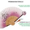 imageAmajiji 827quot21cm Hand Held Bamboo Silk Folding Fan Hand FanChineseJapanese Charming Elegant Vintage Retro StyleWomen Ladys Girls Best Gifts Black ButterflyPink Grassflower