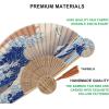 imageAmajiji 827quot21cm Hand Held Bamboo Silk Folding Fan Hand FanChineseJapanese Charming Elegant Vintage Retro StyleWomen Ladys Girls Best Gifts Black ButterflyJapanese Sea Waves
