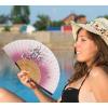 imageAmajiji 827quot21cm Hand Held Bamboo Silk Folding Fan Hand FanChineseJapanese Charming Elegant Vintage Retro StyleWomen Ladys Girls Best Gifts Black ButterflyPink Grassflower