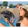imageAmajiji 827quot21cm Hand Held Bamboo Silk Folding Fan Hand FanChineseJapanese Charming Elegant Vintage Retro StyleWomen Ladys Girls Best Gifts Black ButterflyBlack Butterfly