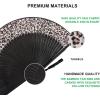 imageAmajiji 827quot21cm Hand Held Bamboo Silk Folding Fan Hand FanChineseJapanese Charming Elegant Vintage Retro StyleWomen Ladys Girls Best Gifts Black ButterflySexy Black  Leopard Print
