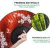 imageAmajiji 827quot21cm Hand Held Bamboo Silk Folding Fan Hand FanChineseJapanese Charming Elegant Vintage Retro StyleWomen Ladys Girls Best Gifts Black ButterflyRed Orchid