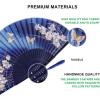 imageAmajiji 827quot21cm Hand Held Bamboo Silk Folding Fan Hand FanChineseJapanese Charming Elegant Vintage Retro StyleWomen Ladys Girls Best Gifts Black ButterflyBlue Orchid