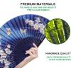 imageAmajiji 827quot21cm Hand Held Bamboo Silk Folding Fan Hand FanChineseJapanese Charming Elegant Vintage Retro StyleWomen Ladys Girls Best Gifts Black ButterflyBlue Orchid