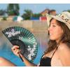 imageAmajiji 827quot21cm Hand Held Bamboo Silk Folding Fan Hand FanChineseJapanese Charming Elegant Vintage Retro StyleWomen Ladys Girls Best Gifts Black ButterflyGreen Orchid