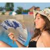 imageAmajiji 827quot21cm Hand Held Bamboo Silk Folding Fan Hand FanChineseJapanese Charming Elegant Vintage Retro StyleWomen Ladys Girls Best Gifts Black ButterflyJapanese Sea Waves