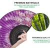 imageAmajiji 827quot21cm Hand Held Bamboo Silk Folding Fan Hand FanChineseJapanese Charming Elegant Vintage Retro StyleWomen Ladys Girls Best Gifts Black ButterflyPurple Butterfly
