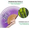 imageAmajiji 827quot21cm Hand Held Bamboo Silk Folding Fan Hand FanChineseJapanese Charming Elegant Vintage Retro StyleWomen Ladys Girls Best Gifts Black ButterflyPurple Grassflower