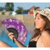 imageAmajiji 827quot21cm Hand Held Bamboo Silk Folding Fan Hand FanChineseJapanese Charming Elegant Vintage Retro StyleWomen Ladys Girls Best Gifts Black ButterflyPurple Butterfly